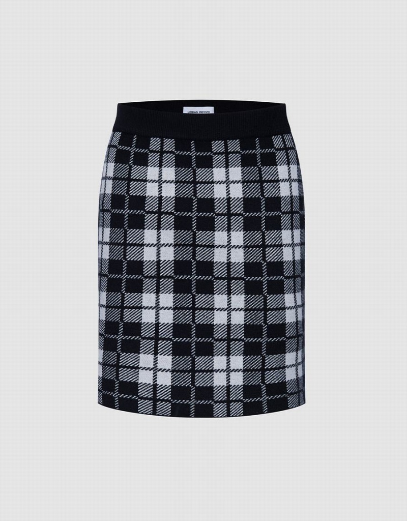 Urban Revivo Plaid Knit Women\'s Skirts Grey | CFM8342FW