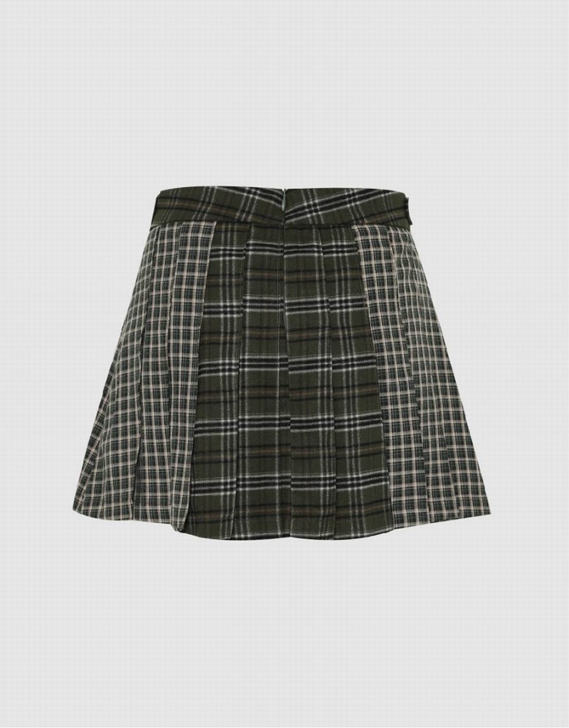 Urban Revivo Plaid Mini A-Line Women's Skirts Green | DPK7150UZ