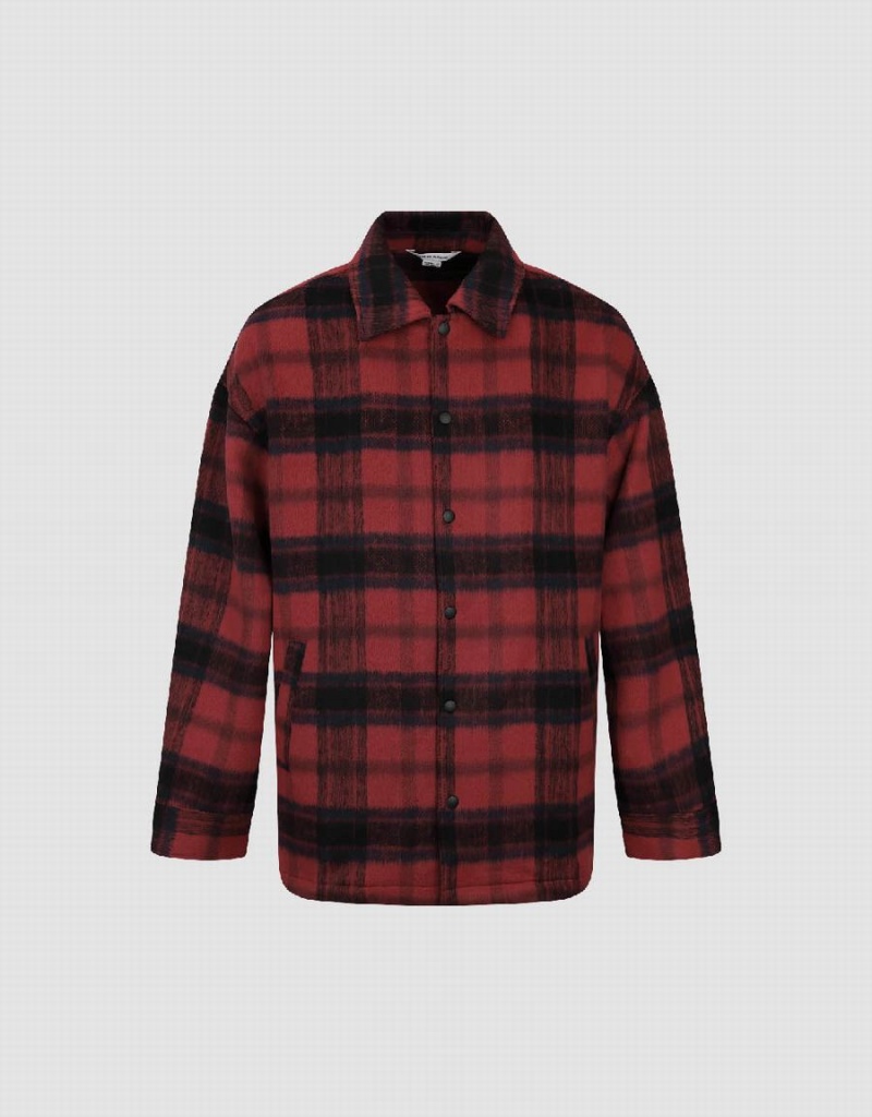 Urban Revivo Plaid Woolen Men's Jackets Red | SRH4692UV