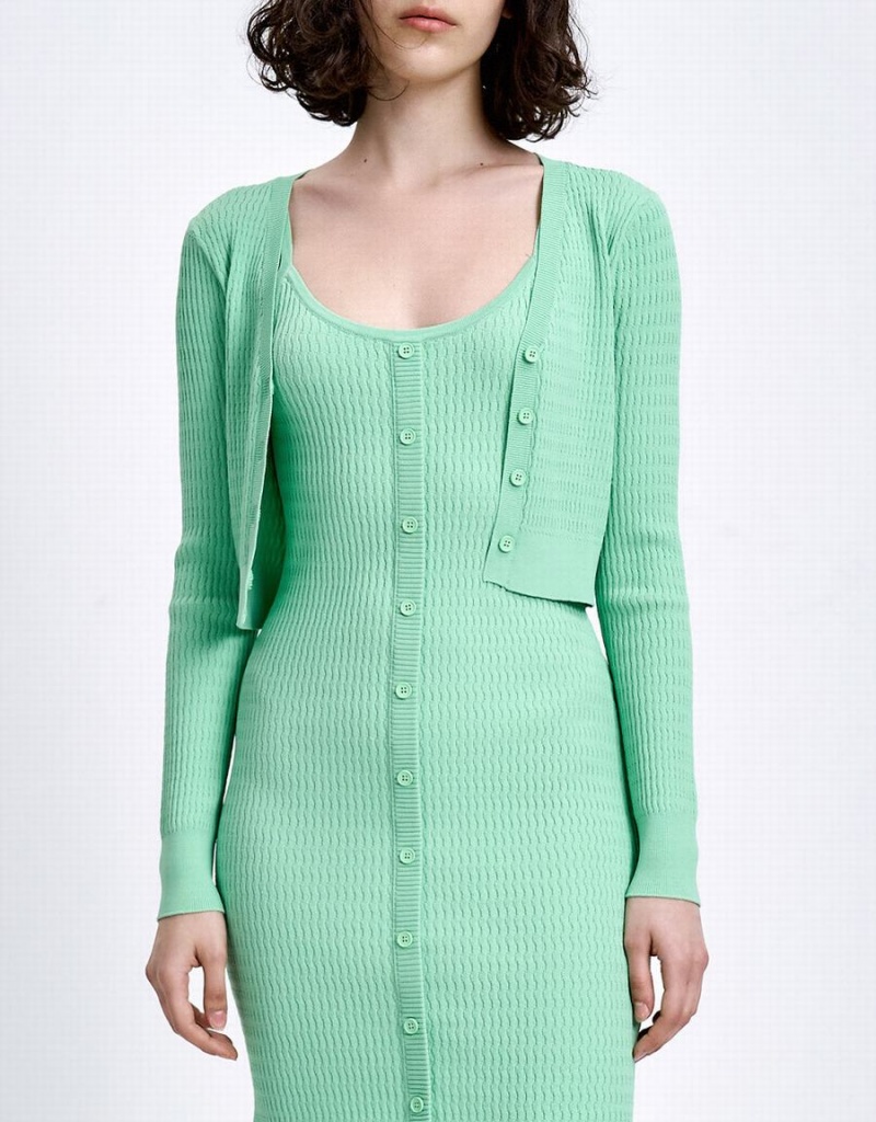 Urban Revivo Plain Button Up Women's Cardigan Green | LYB516KX