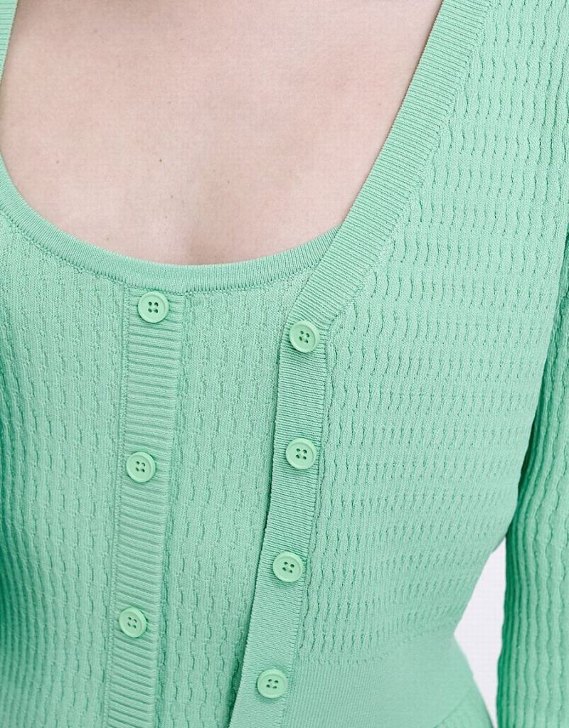 Urban Revivo Plain Button Up Women's Cardigan Green | LYB516KX