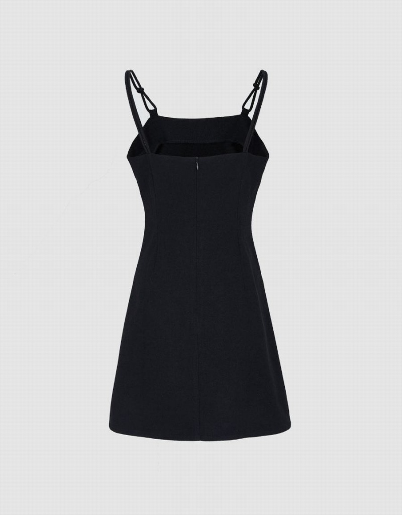 Urban Revivo Plain Denim Cami Women's Dress Black | TRU2230NF