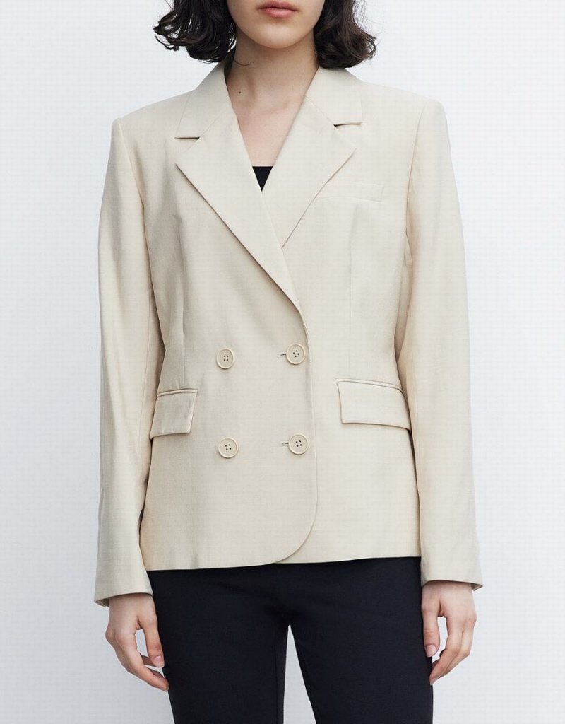 Urban Revivo Plain Double Breasted Women's Blazers Khaki | ICB3157BW