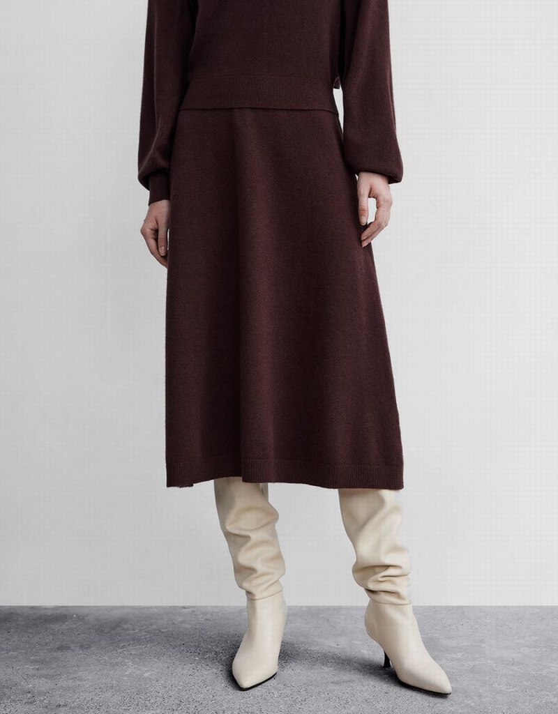 Urban Revivo Plain Knitted Midi Women's Skirts Brown | UUQ4844AW