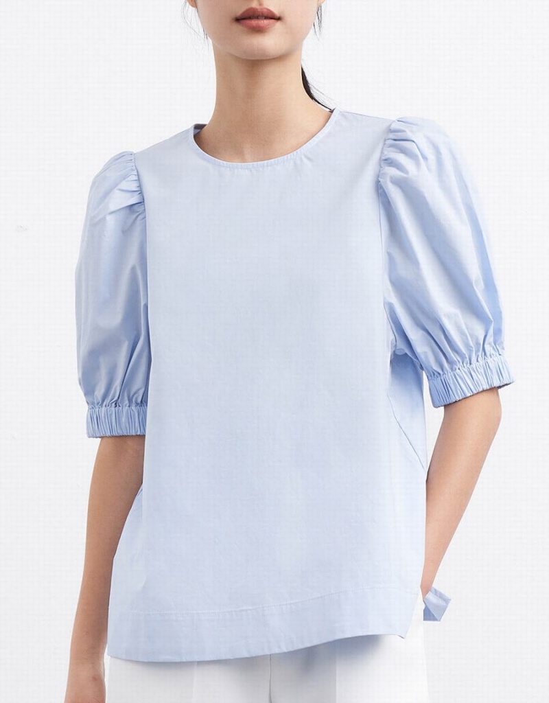 Urban Revivo Plain Puff Sleeve Women's Blouse Blue | GVE1632IY