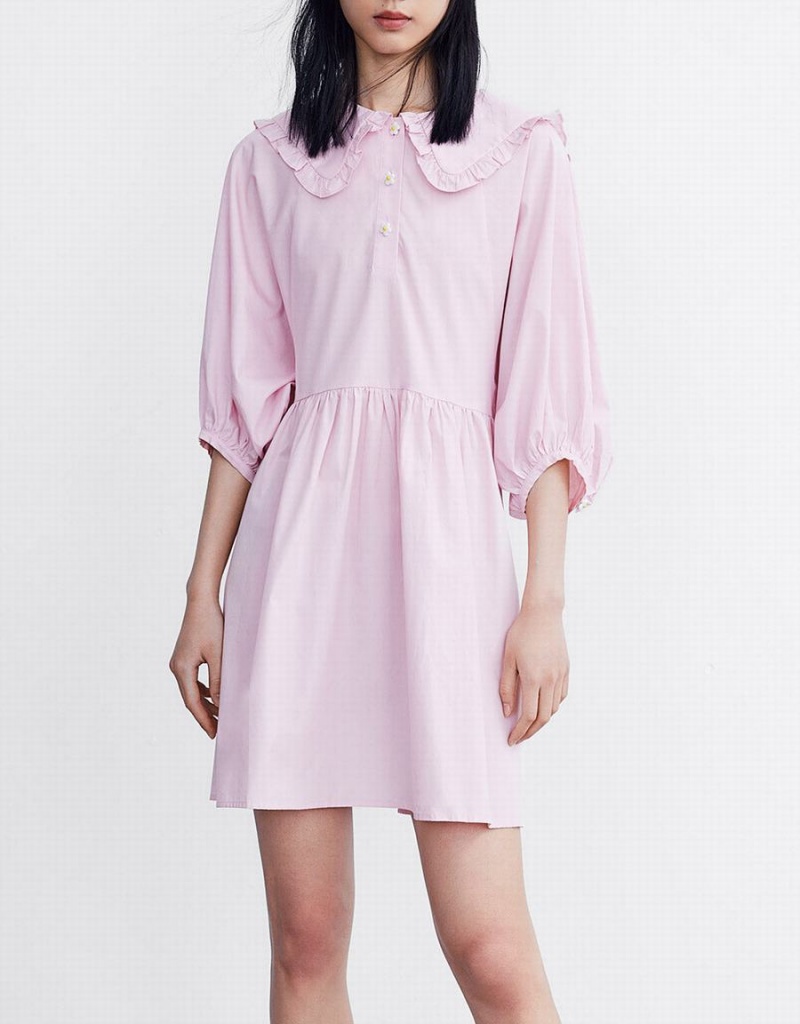 Urban Revivo Plain Statement Collar Skater Women's Dress Pink | HQM3482TN