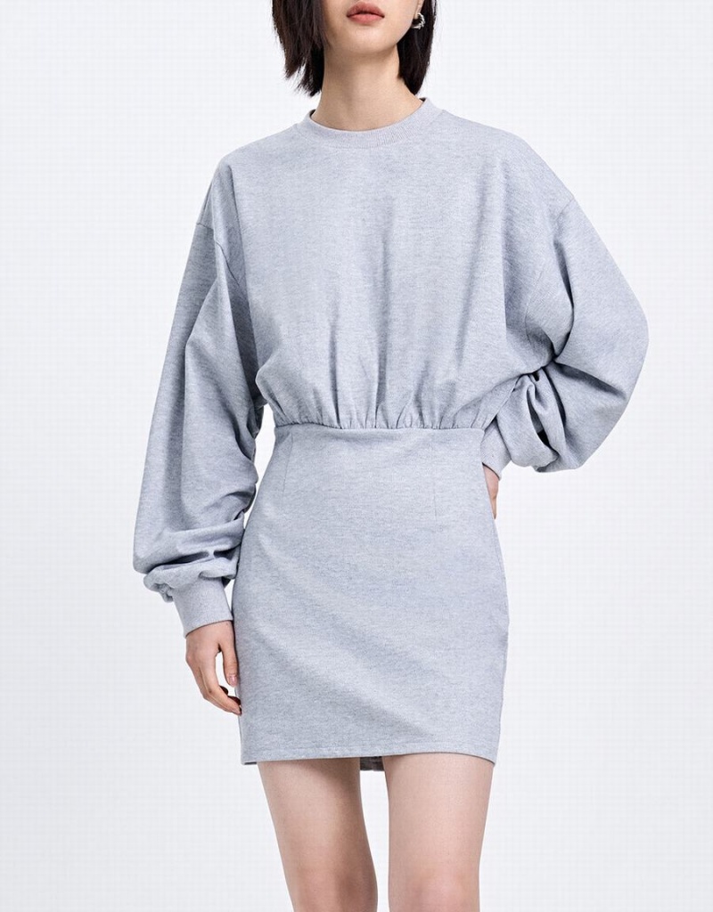 Urban Revivo Plain Women's Dress Grey | QCQ5878WM