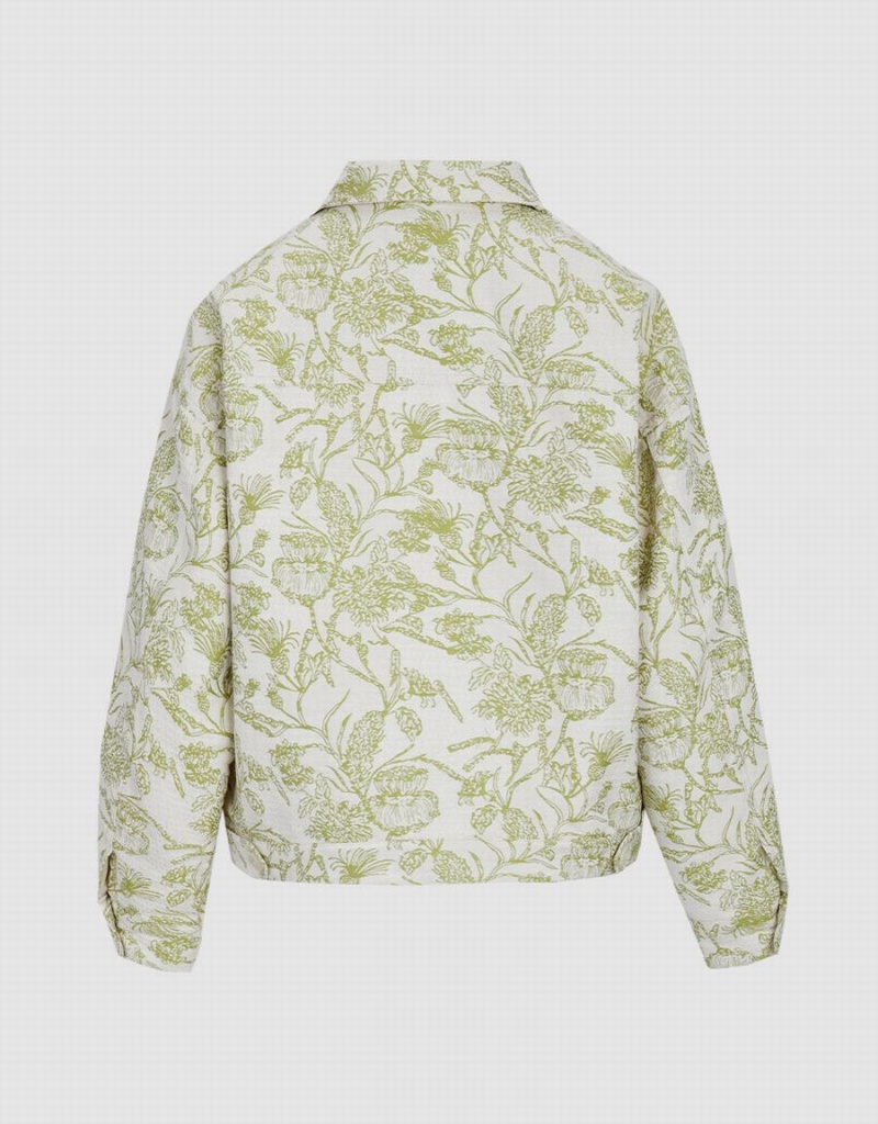 Urban Revivo Plant Print Button Up Women's Jackets Green | KXL720YK