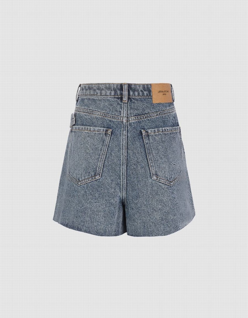 Urban Revivo Pleated Denim Women's Shorts Blue | ZCH6353IO