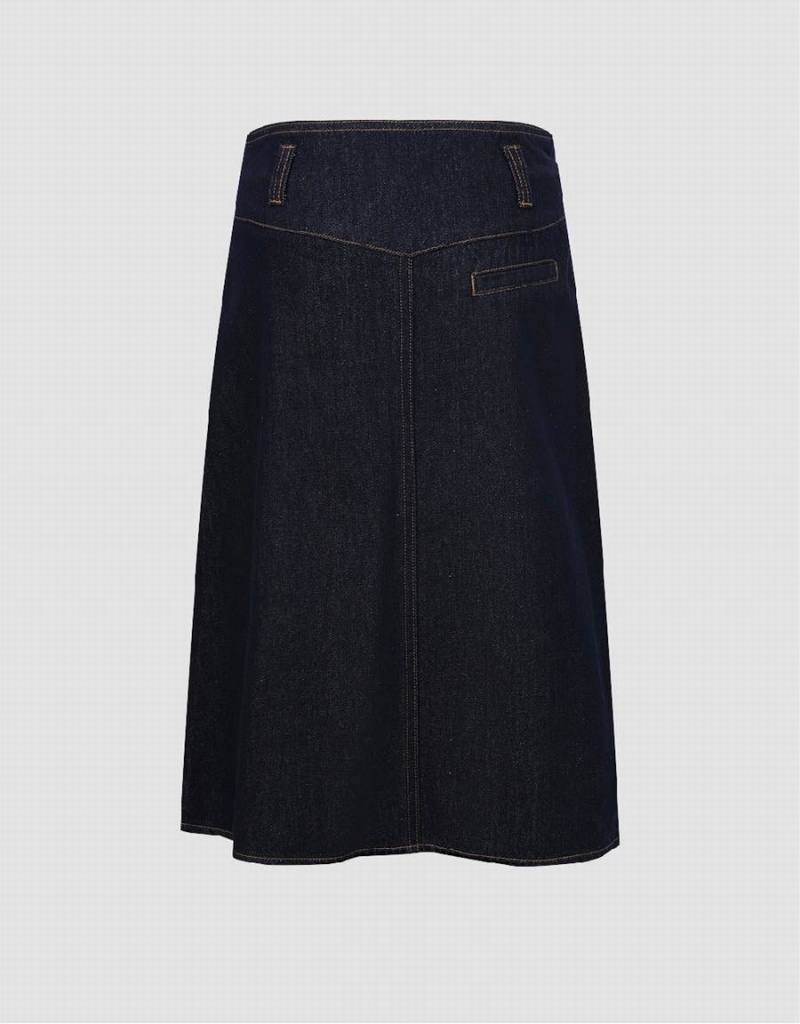 Urban Revivo Pleated Midi A-Line Denim Women's Skirts Blue | HEO2837IX