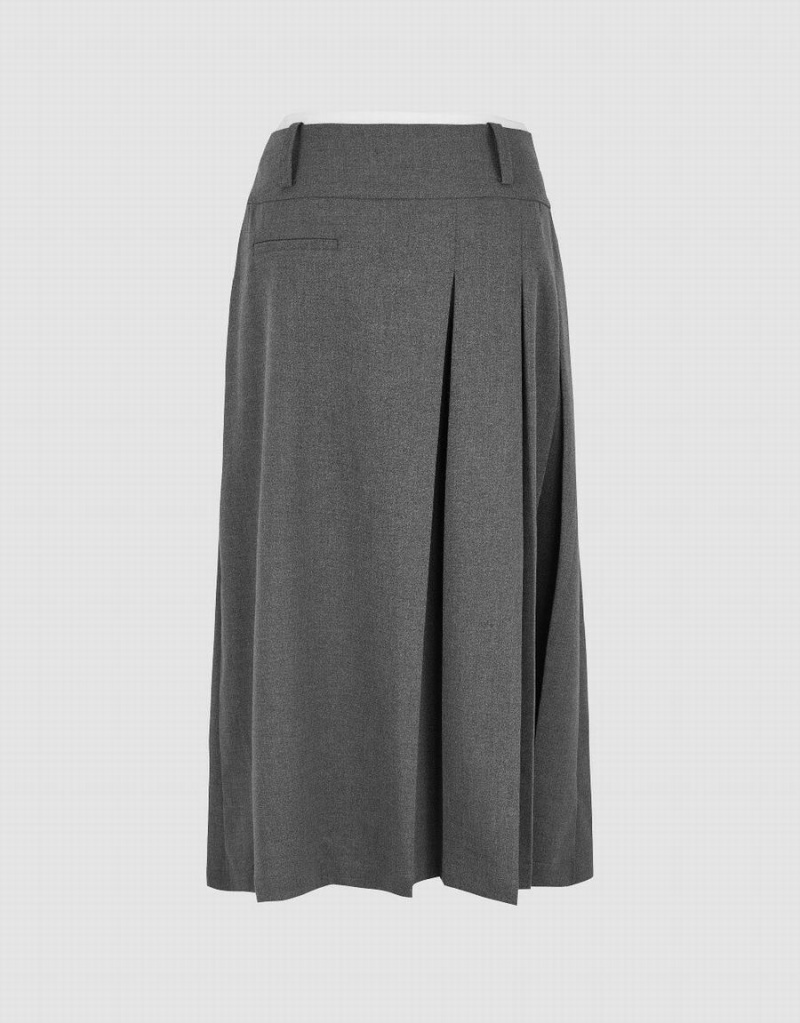 Urban Revivo Pleated Midi A-Line Women's Skirts Dark Grey | RQS1637FU