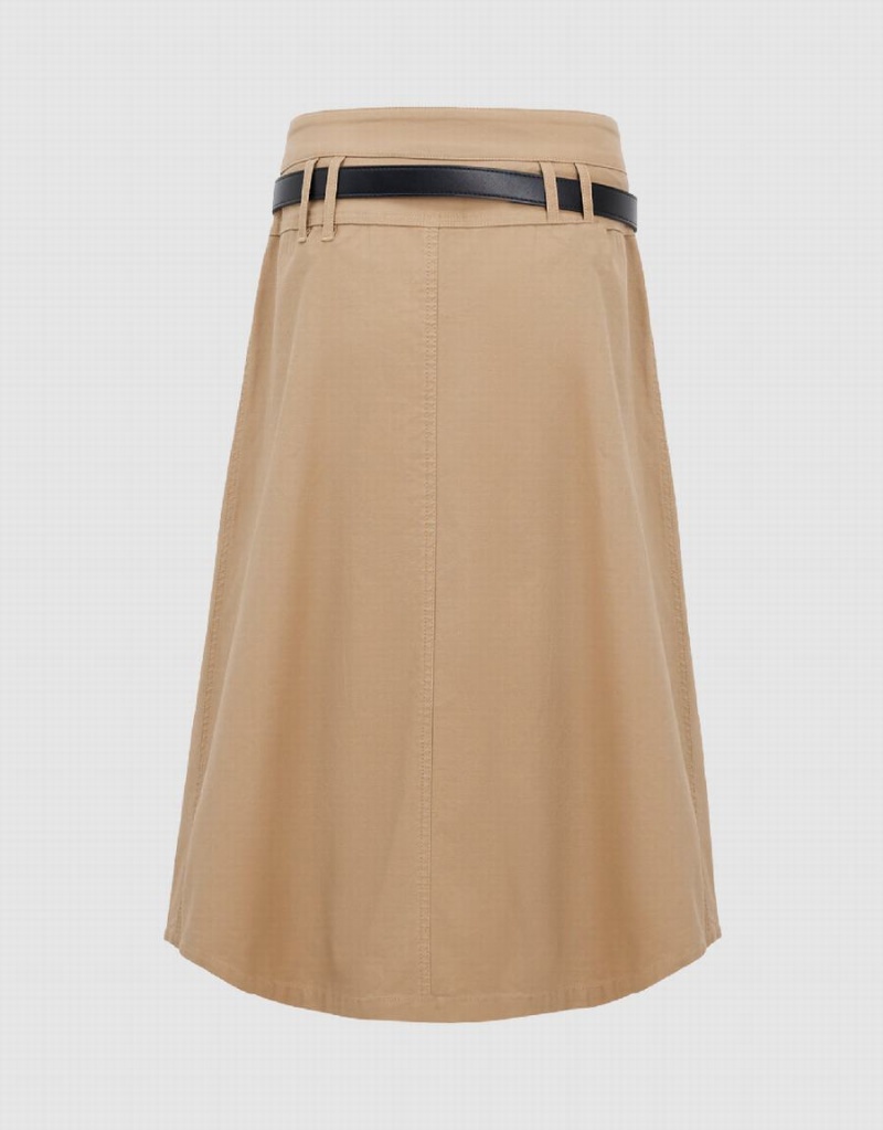 Urban Revivo Pleated Midi A-Line Women's Skirts Khaki | TNY1544MU