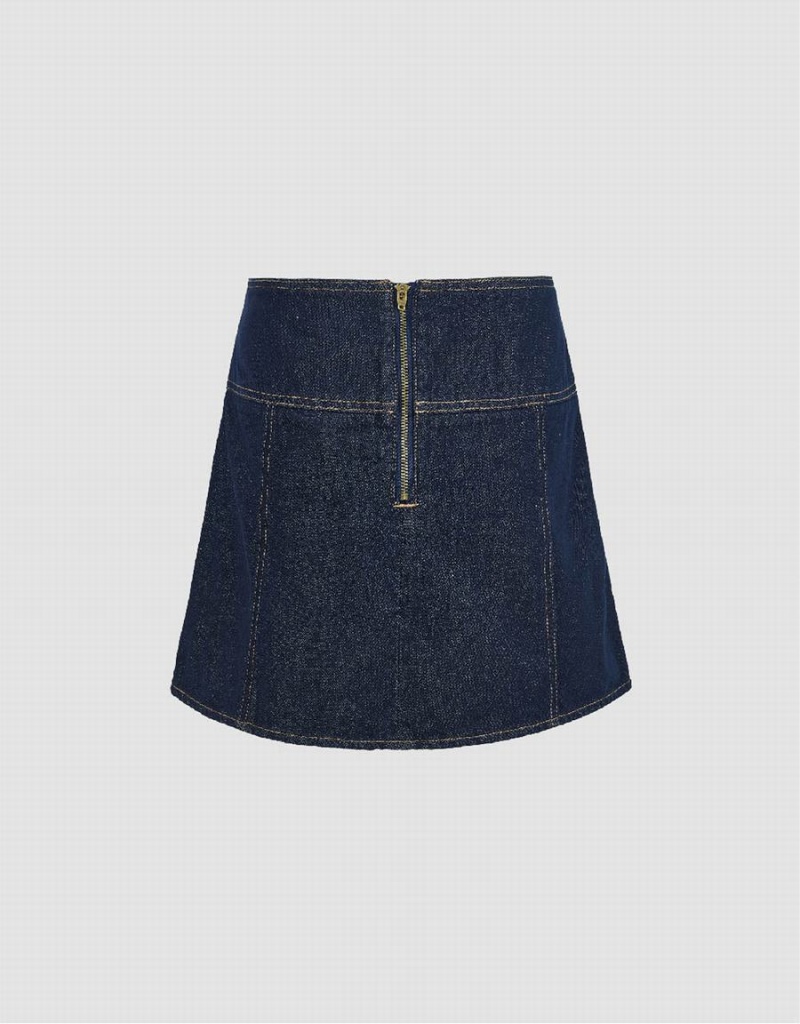 Urban Revivo Pleated Mini Denim Women's Skirts Blue | TKK6839BV