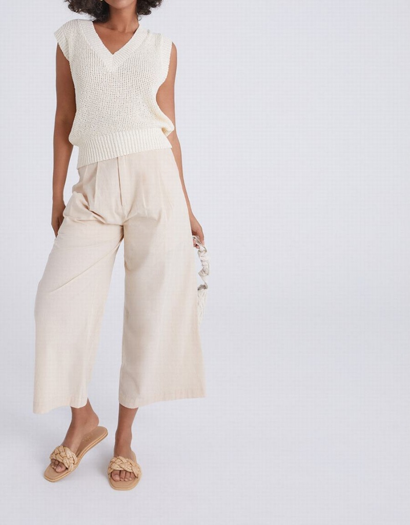 Urban Revivo Pleated Wide Leg Cropped Women's Pants Khaki | TGE629DE