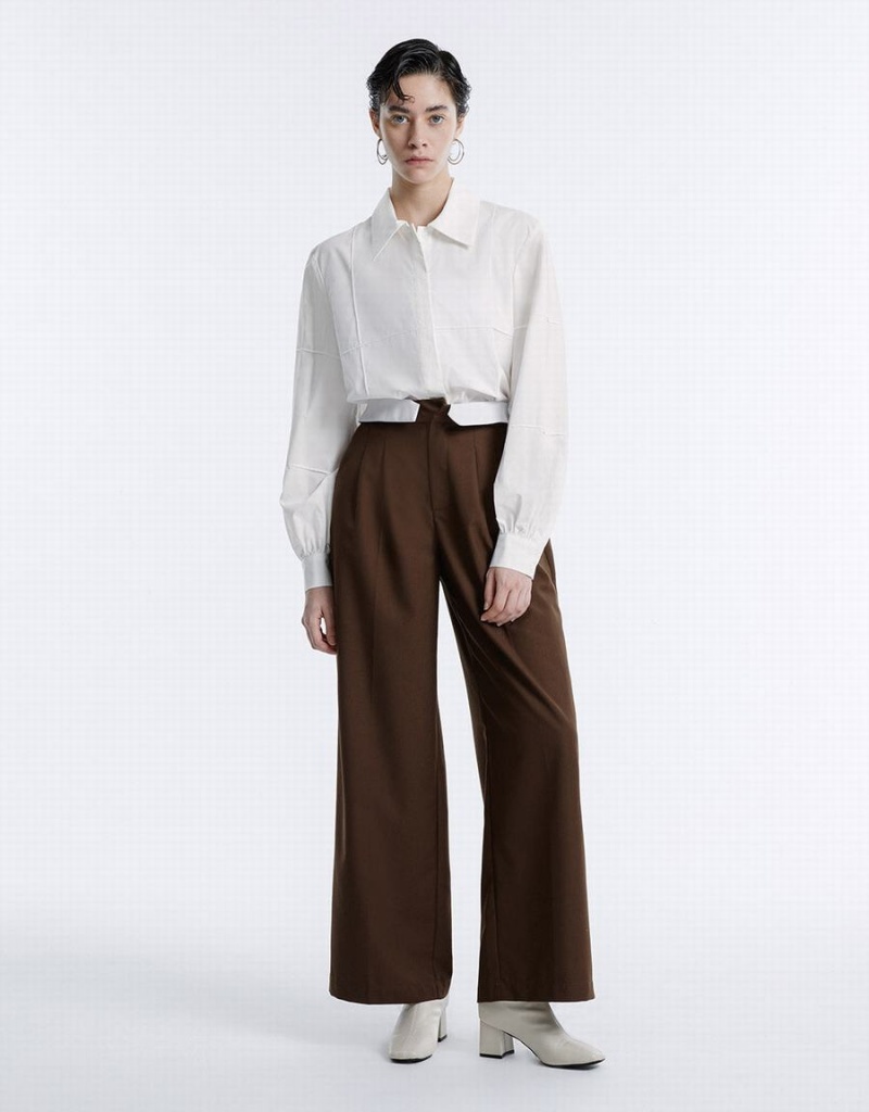 Urban Revivo Pleated Wide Leg Women's Pants Dark Brown | ZMN7487ER