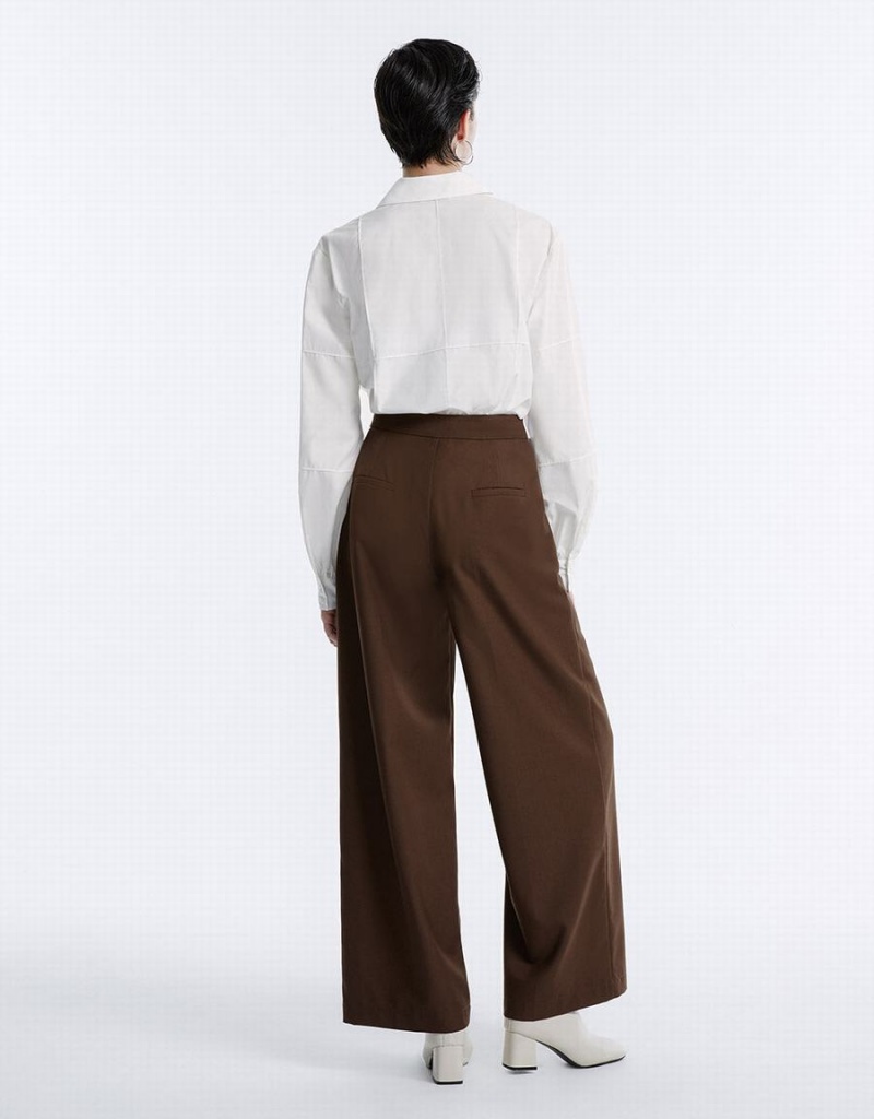 Urban Revivo Pleated Wide Leg Women's Pants Dark Brown | ZMN7487ER