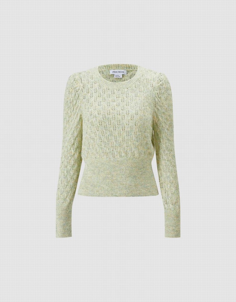 Urban Revivo Pointelle Women's Sweaters Green | YWY7171MQ