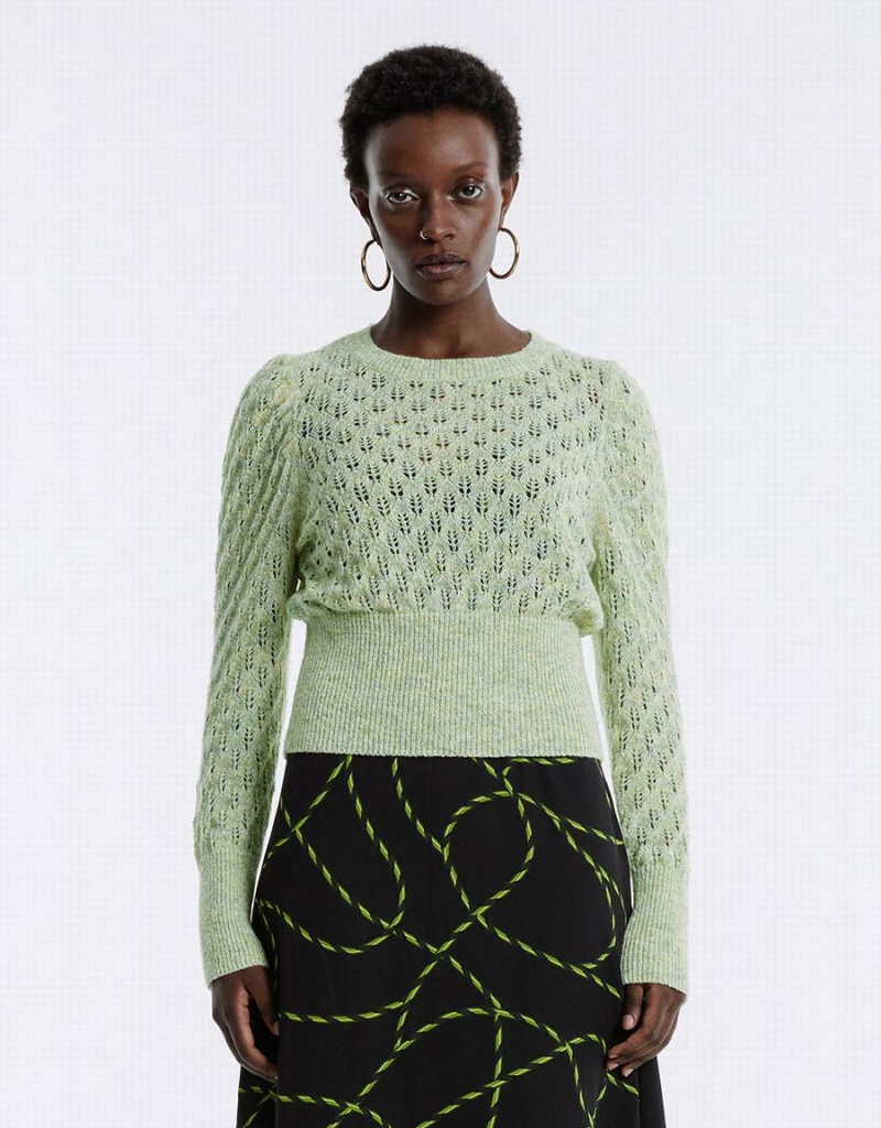 Urban Revivo Pointelle Women's Sweaters Green | YWY7171MQ