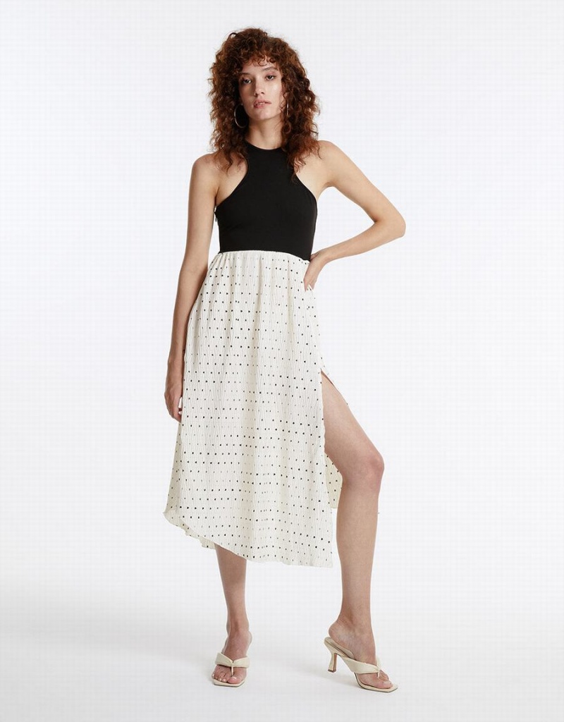 Urban Revivo Polka Dot Halter Women's Dress White | IMJ2722SV