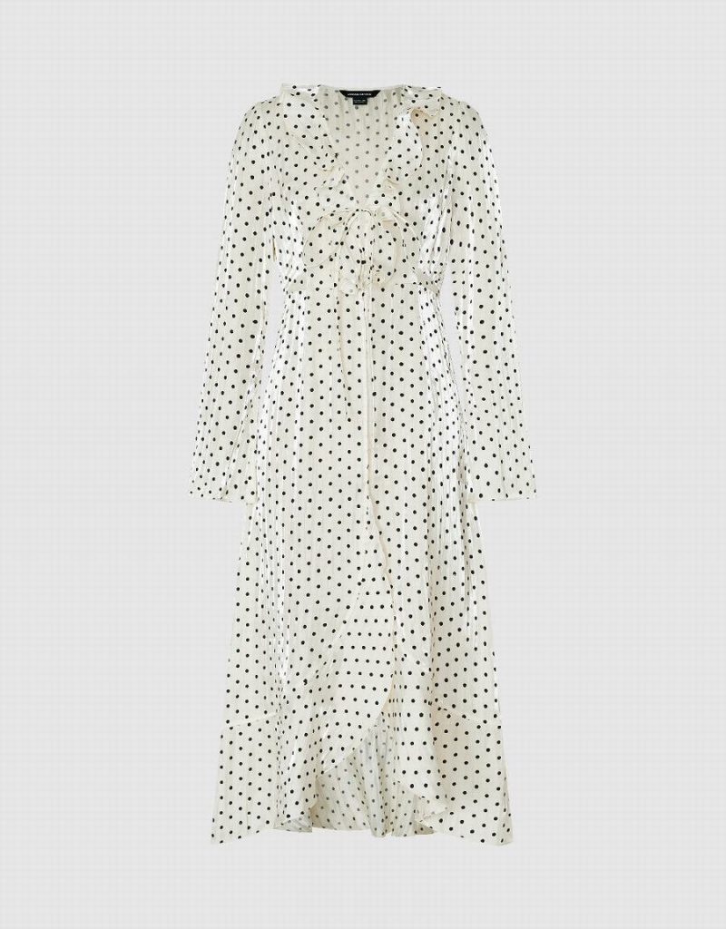 Urban Revivo Polka Dot V-Neck Skater Women's Dress White | ZDN6622GP