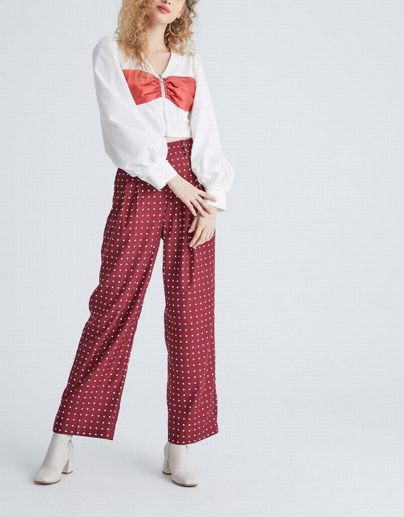 Urban Revivo Polka Dot Wide Leg Women's Pants Red | SMT3154UE