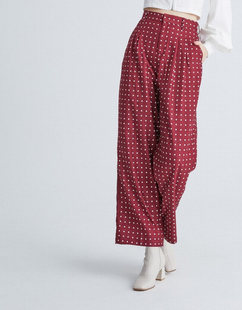 Urban Revivo Polka Dot Wide Leg Women's Pants Red | SMT3154UE