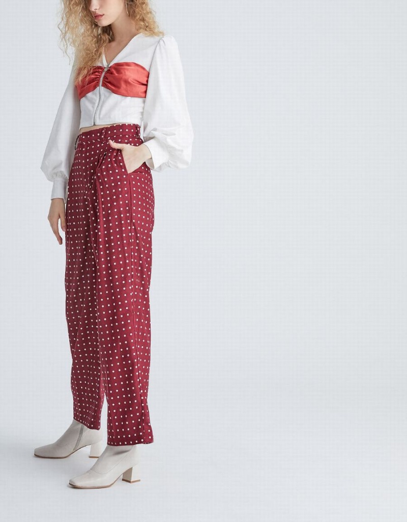 Urban Revivo Polka Dot Wide Leg Women's Pants Red | SMT3154UE