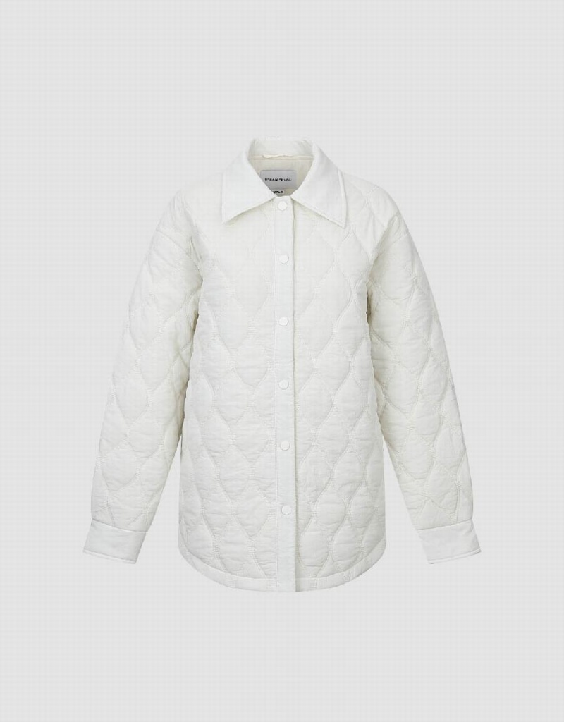 Urban Revivo Press Buttoned Embossed Padded Women's Coats White | AVO5151SP