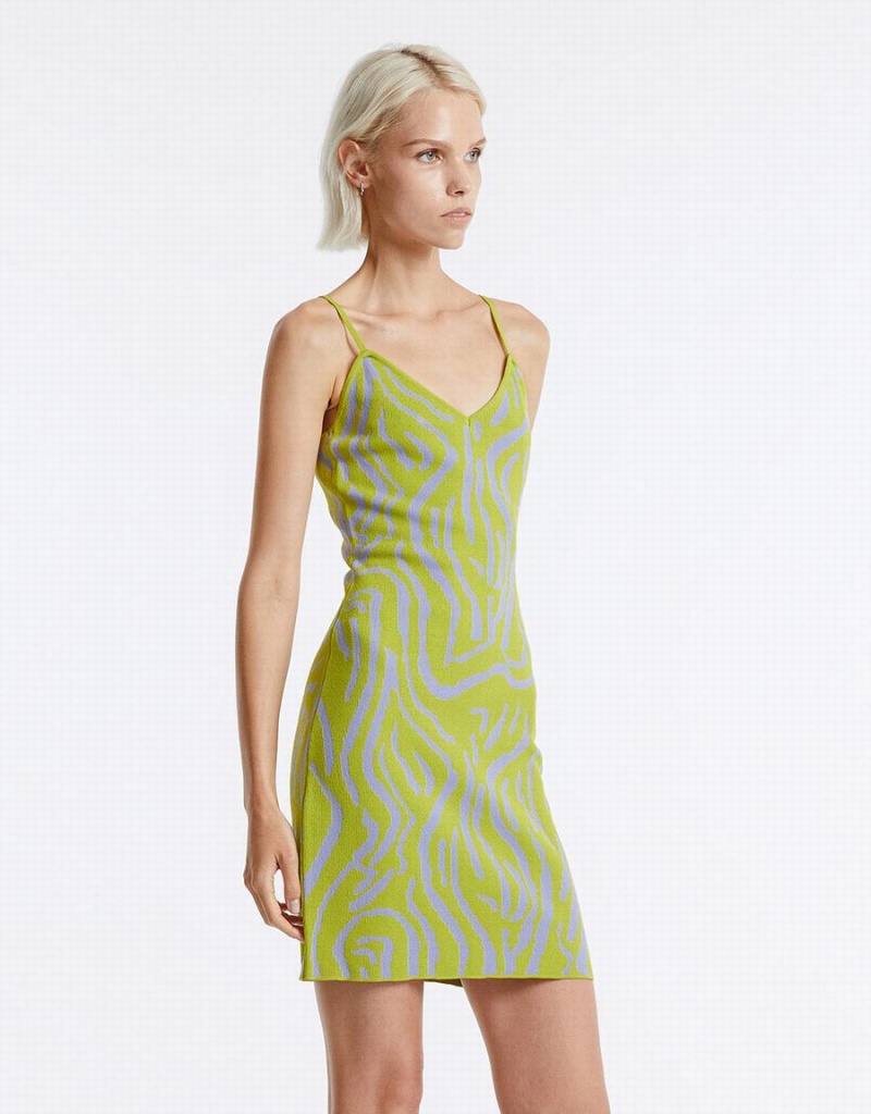 Urban Revivo Printed Knit Women's Dress Green | BYE3884AN