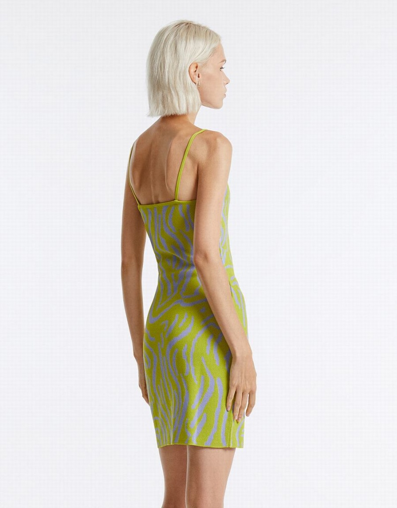 Urban Revivo Printed Knit Women's Dress Green | BYE3884AN