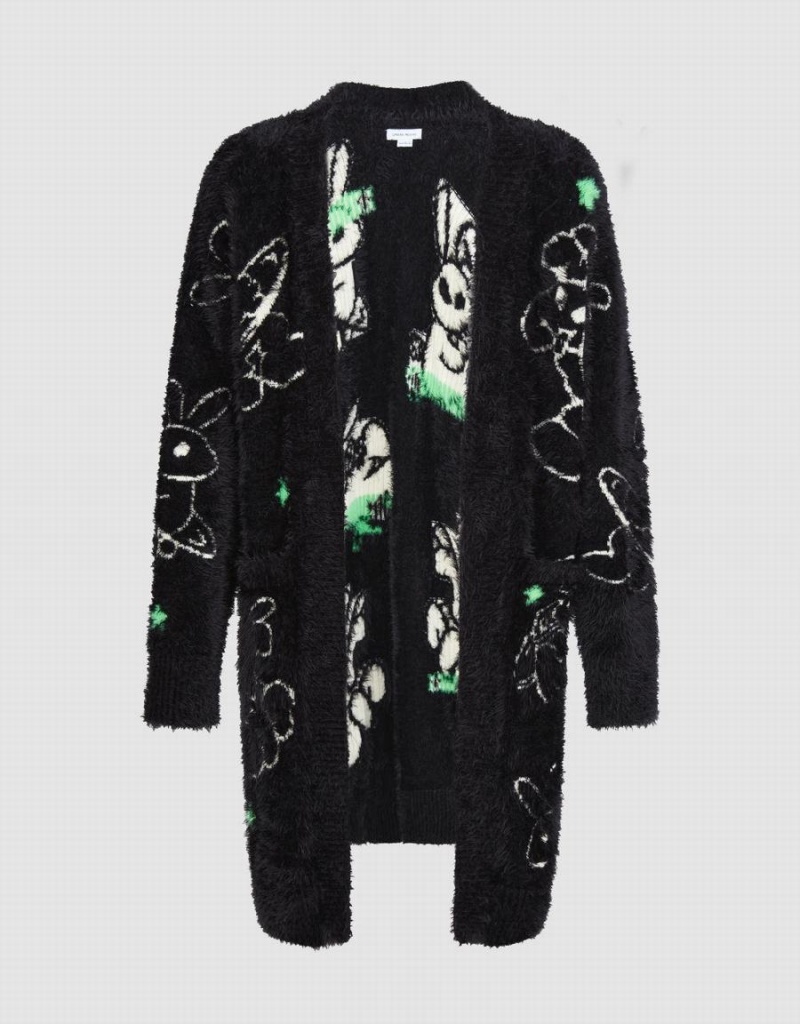 Urban Revivo Printed Knitted Men's Cardigan Black | KFI2244RW