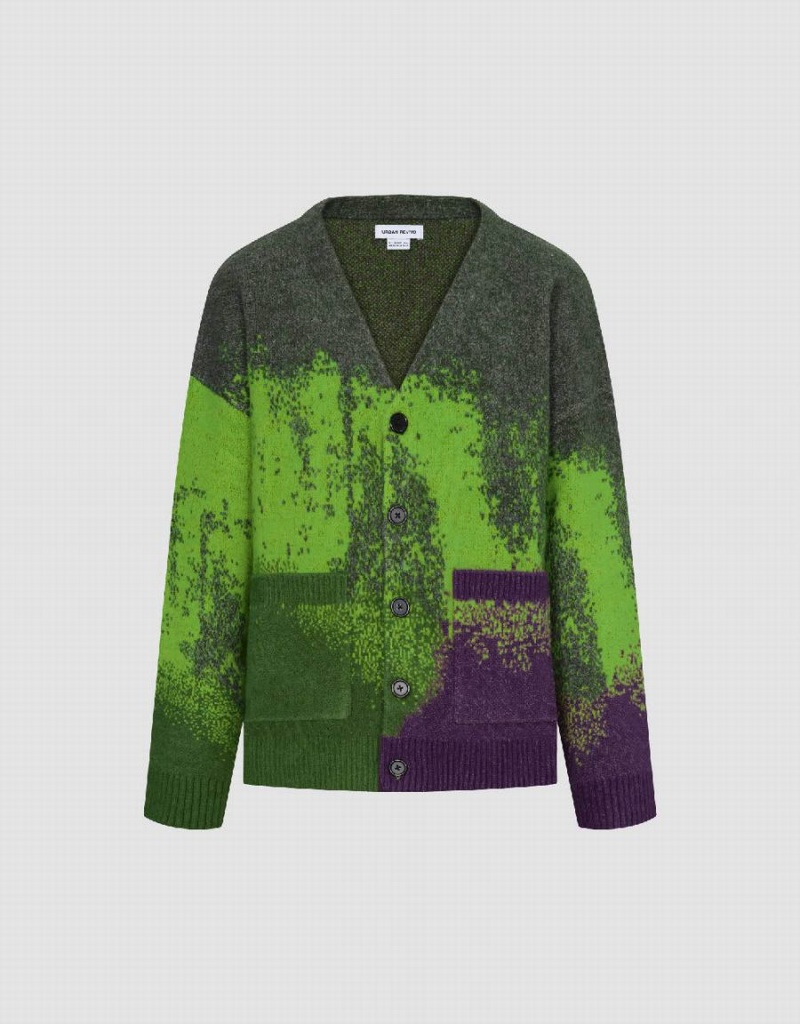 Urban Revivo Printed Knitted Men's Cardigan Green Purple | WLK5127KI