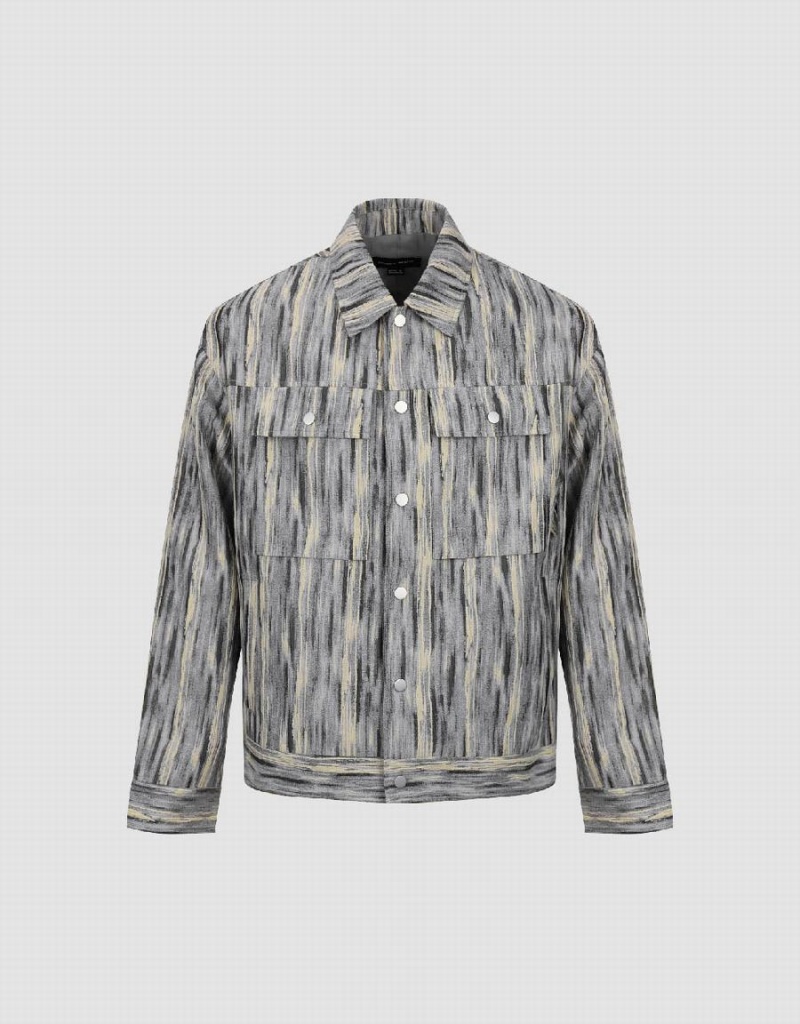 Urban Revivo Printed Loose Straight Men's Jackets Light Grey | VVL8478NW