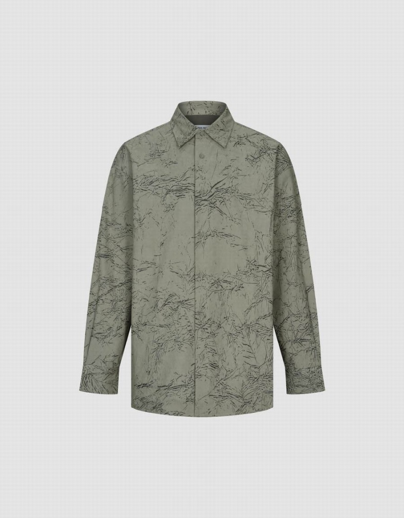 Urban Revivo Printed Straight Oversized Men's Shirts Green | CZS5758BR