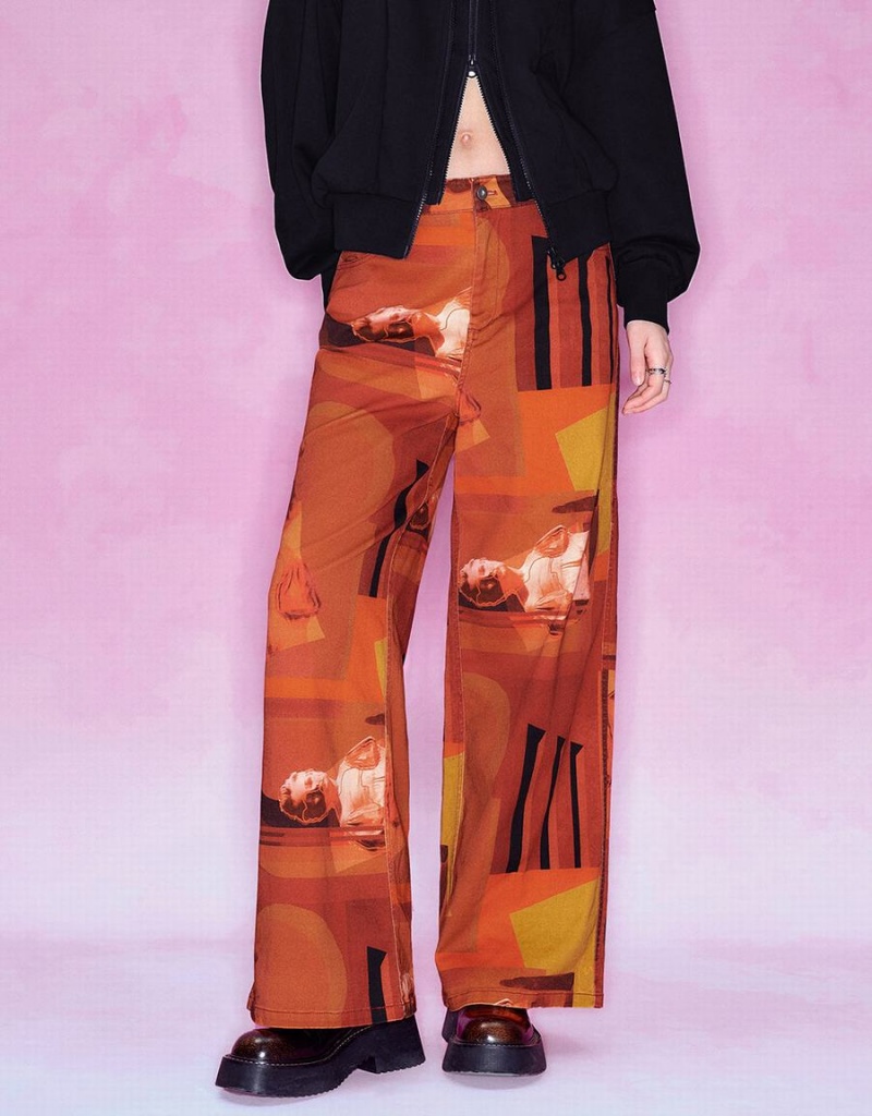 Urban Revivo Printed Straight Women's Pants Orange | LRN3628HK