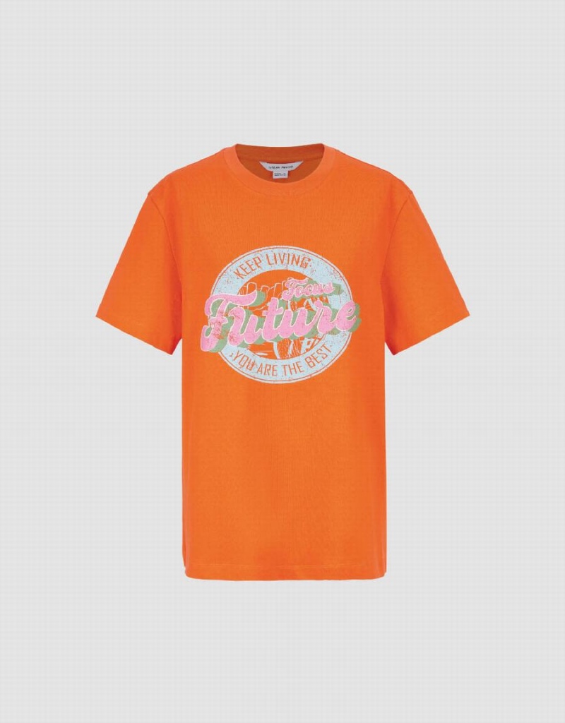 Urban Revivo Printed Straight Women's T Shirts Orange | BII4219MX