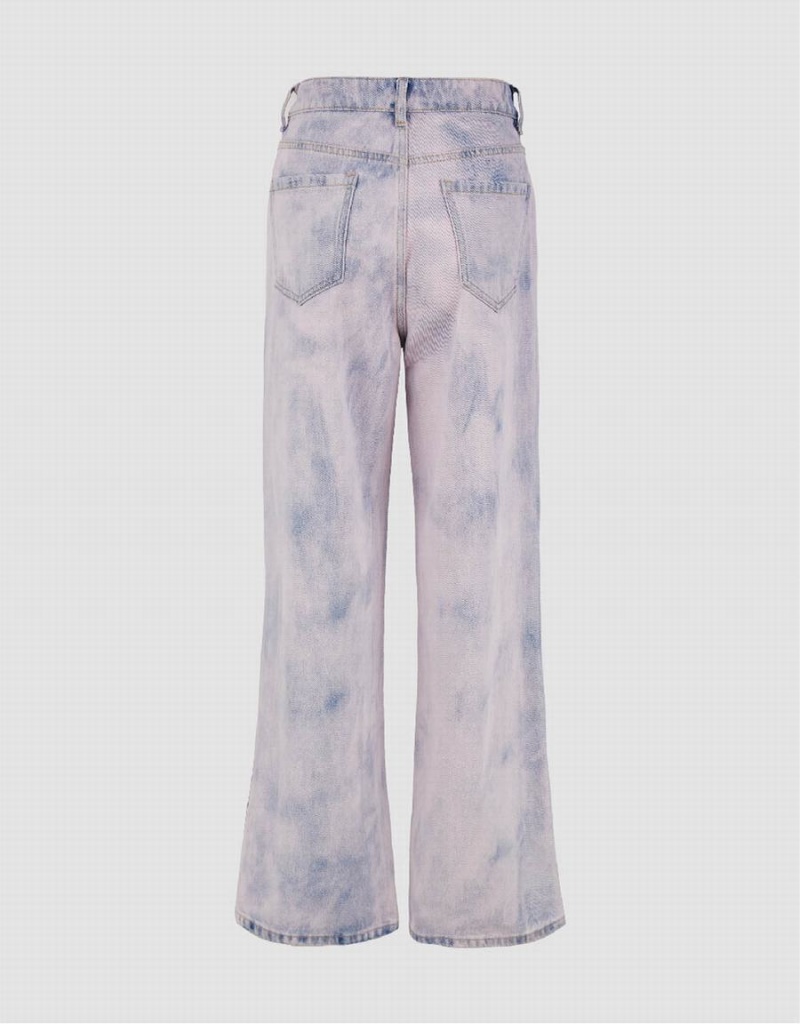 Urban Revivo Printed Wide-Leg Women's Jeans Pink | VTS1799RG