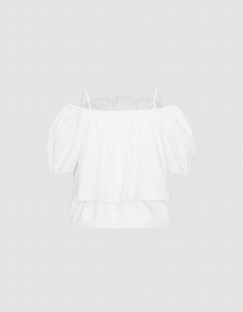 Urban Revivo Puff Sleeve Off-Shoulder Overhead Women's Blouse White | QMJ8438UW