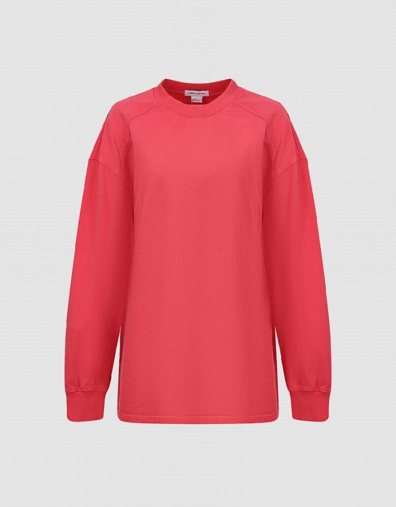 Urban Revivo Raglan Sleeve Crew Neck Loose Women's Sweatshirts Pink | BFF869ZR