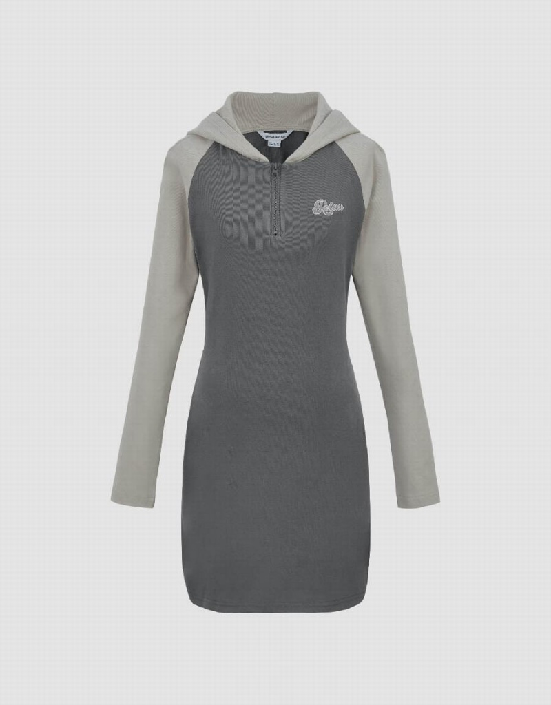 Urban Revivo Raglan Sleeve Hooded Skinny Women's Dress Light Grey | CSH1838WS