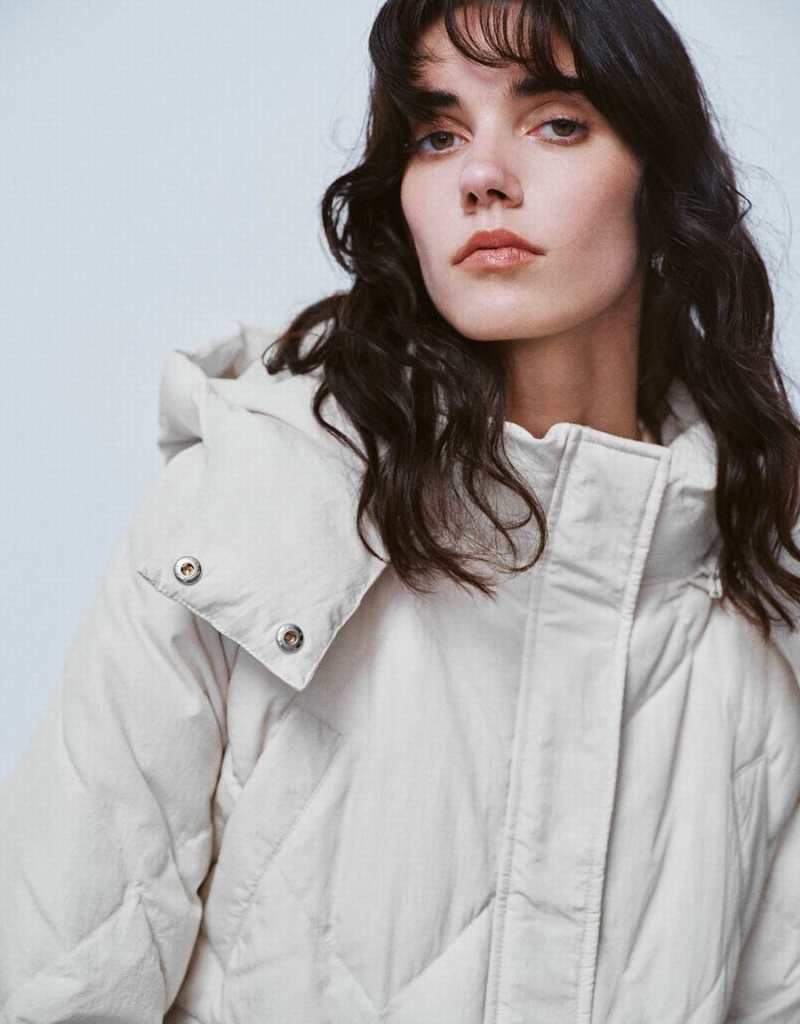 Urban Revivo Raglan Sleeve Hooded Women's Down Jackets White | QRY486JM