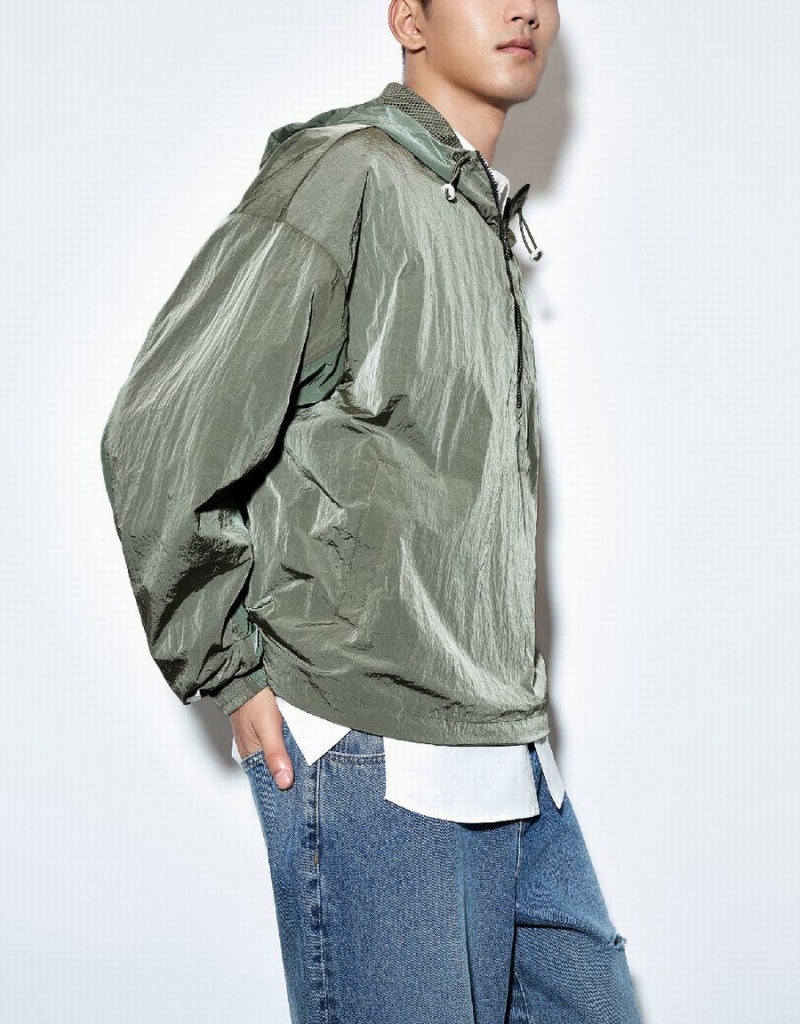 Urban Revivo Raglan Sleeve Loose Overhead Men's Blouse Green | YOE6673ES