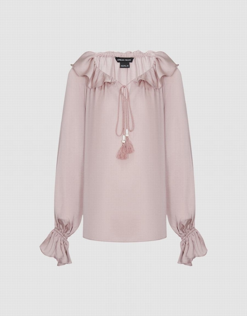 Urban Revivo Raglan Sleeve Ruffle Overhead Women's Blouse Pink | DKW6617ZP