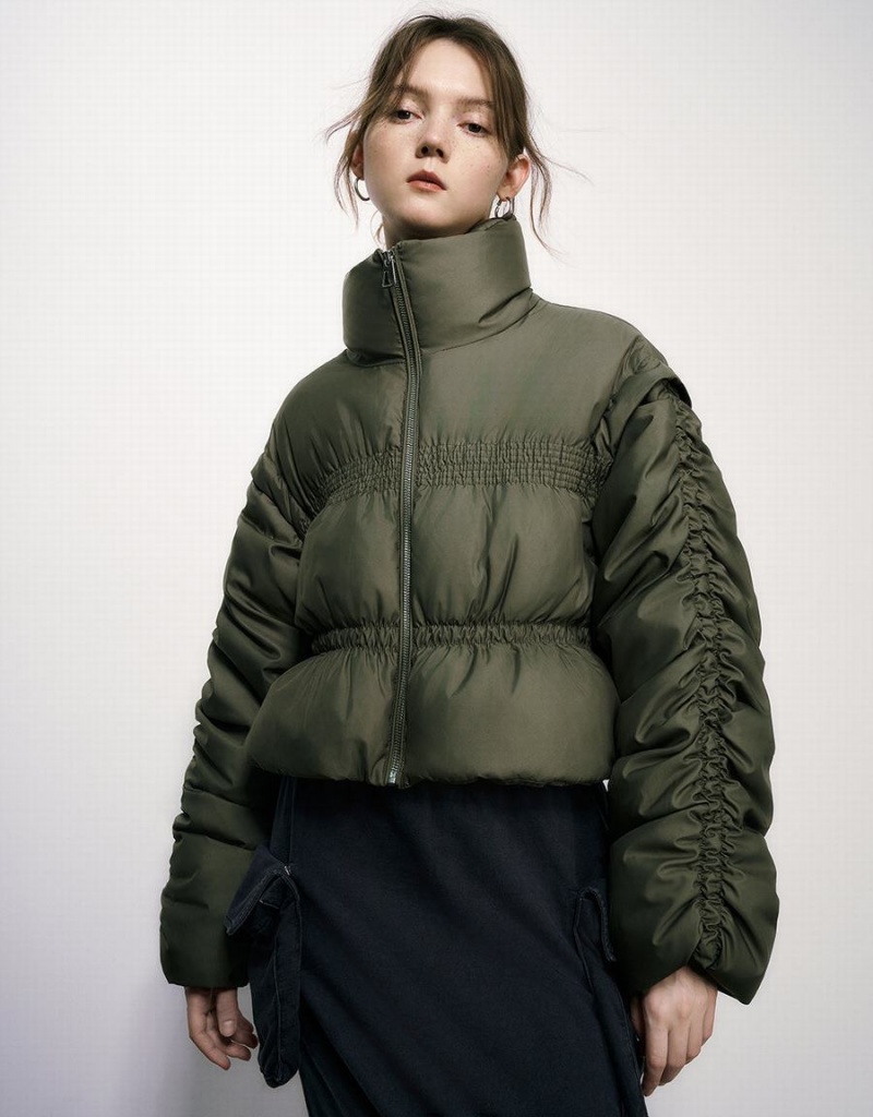 Urban Revivo Raglan Sleeve Stand Collar Women\'s Puffer Jacket Green | DDT923KR