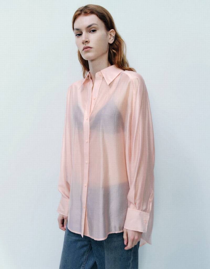 Urban Revivo Raglan Sleeve Straight Women's Shirts Pink | BLC783IT