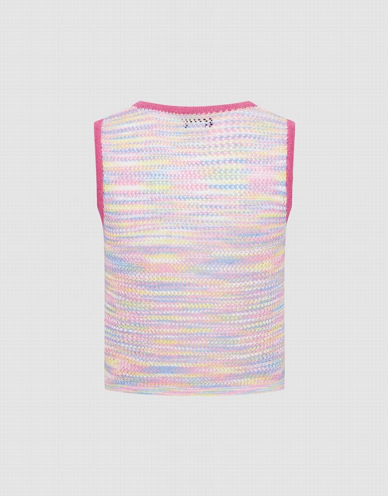 Urban Revivo Rainbow Knitted Women's Tank Top Pink Multicolor | QFJ7879YO