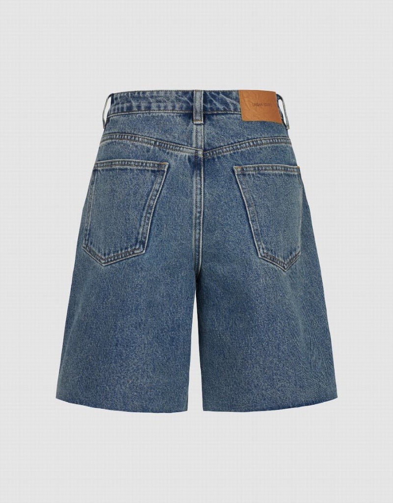 Urban Revivo Raw Hem Denim Women's Shorts Blue | ERE2450SV