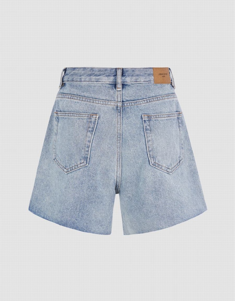 Urban Revivo Raw Hem Denim Women's Shorts Blue | SIZ5521GD