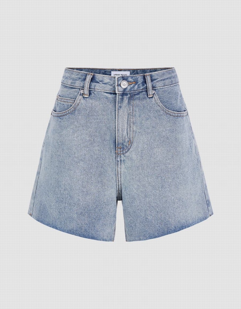 Urban Revivo Raw Hem Denim Women's Shorts Blue | SIZ5521GD