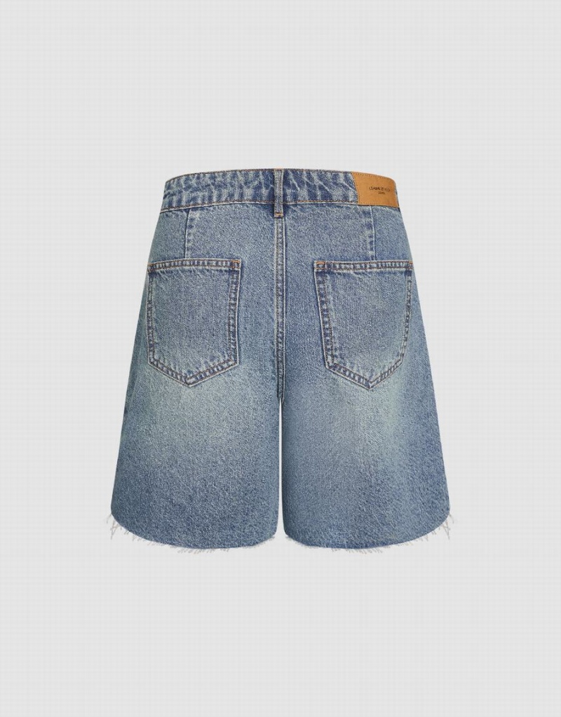 Urban Revivo Raw Hem Denim Women's Shorts Blue | XCN122YG